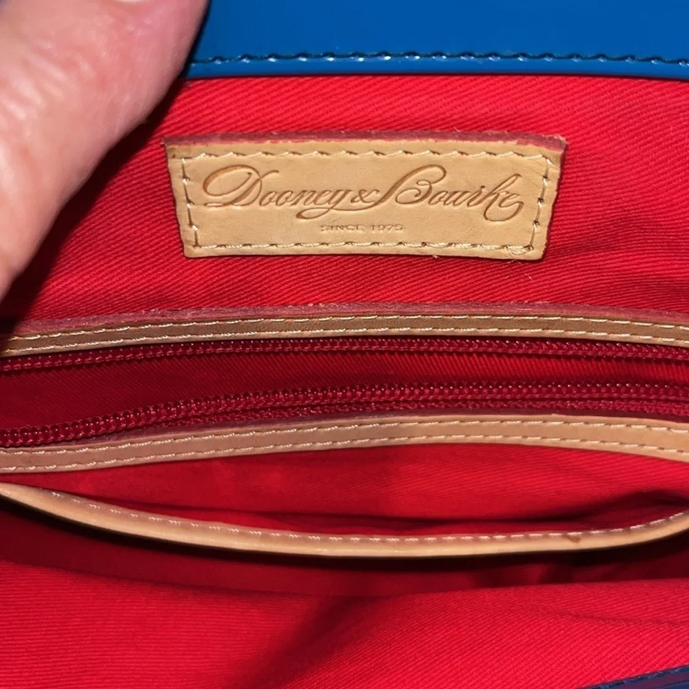 Dooney & Bourke  Satchel  Royal blue coated canvas/ tan leather trim   Like New